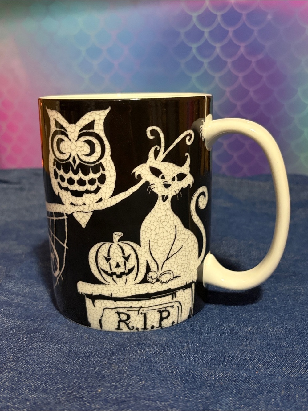 Coventry -Black & White Halloween Owl and Cat Ceramic Mug